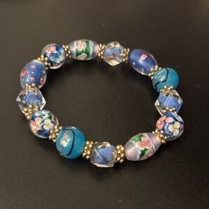 Lampwork Floral Blue Beaded Bracelet